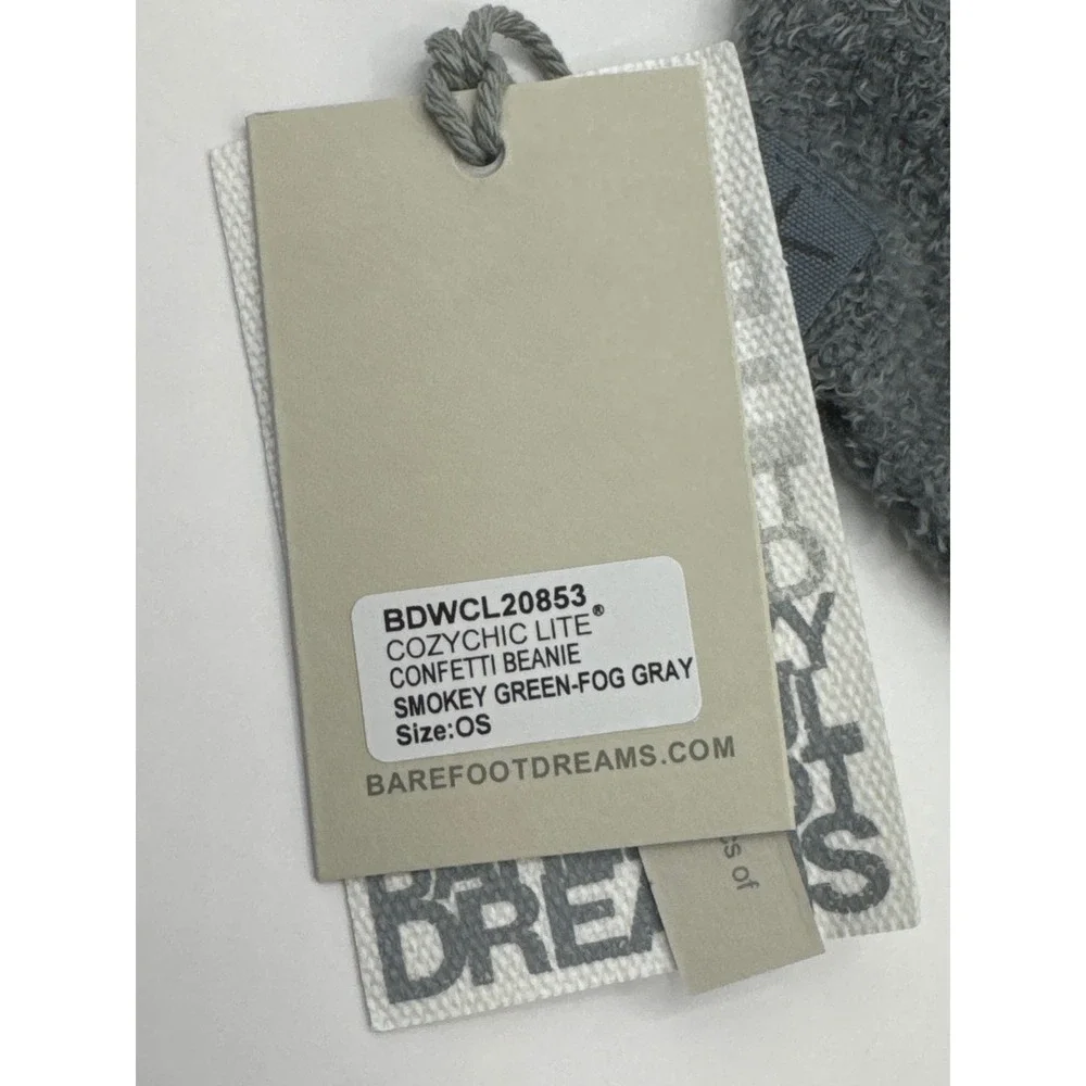 Barefoot Dreams CozyChic Lite Confetti Scarf Beanie Set‎ Smokey Green Fog Gray